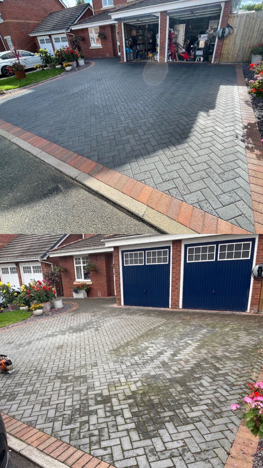 Block paving driveway cleaned and restored